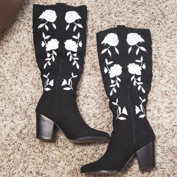 JustFab Shoes - Embroidered Tall Heeled Boot NWB